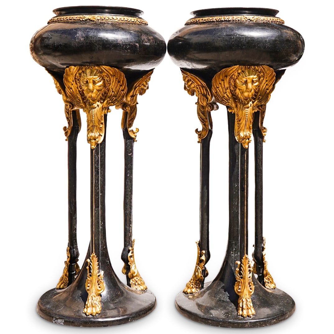 Pair Of Large Tessellated Tile And Gilt Lion Head Planters (1 of 2)