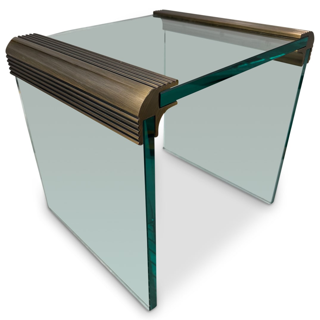 Pace Collection Style Glass and Brass Waterfall Side Table (1 of 5)
