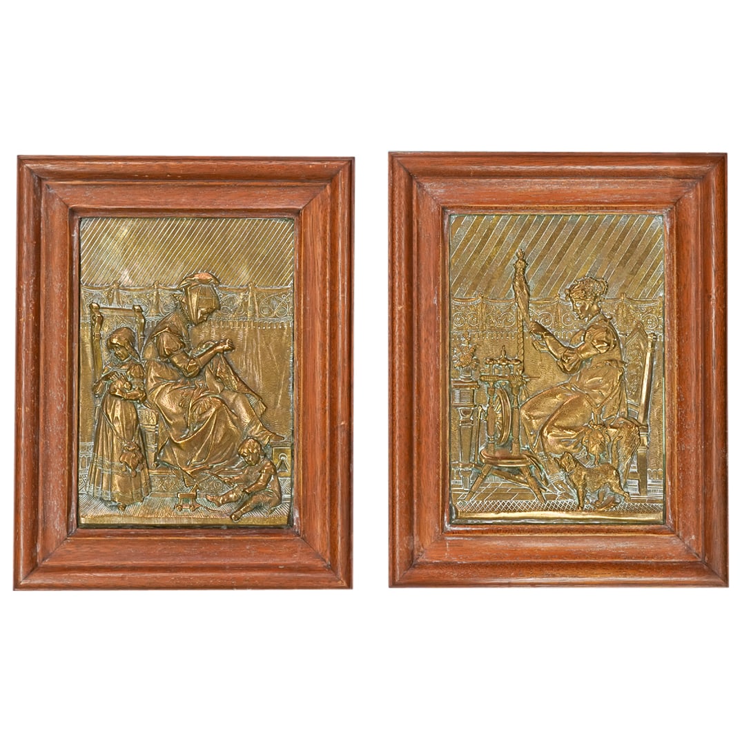 (2 Pc) 19th Cent. Antique Repousse Relief Bronze Framed Plaques (1 of 9)