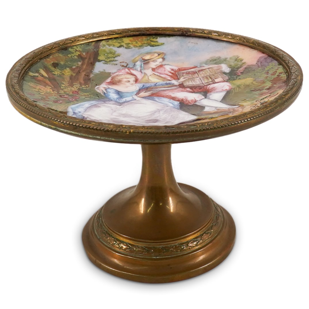 Antique French Hand Painted Bronze Enamel Footed Tazza (1 of 9)