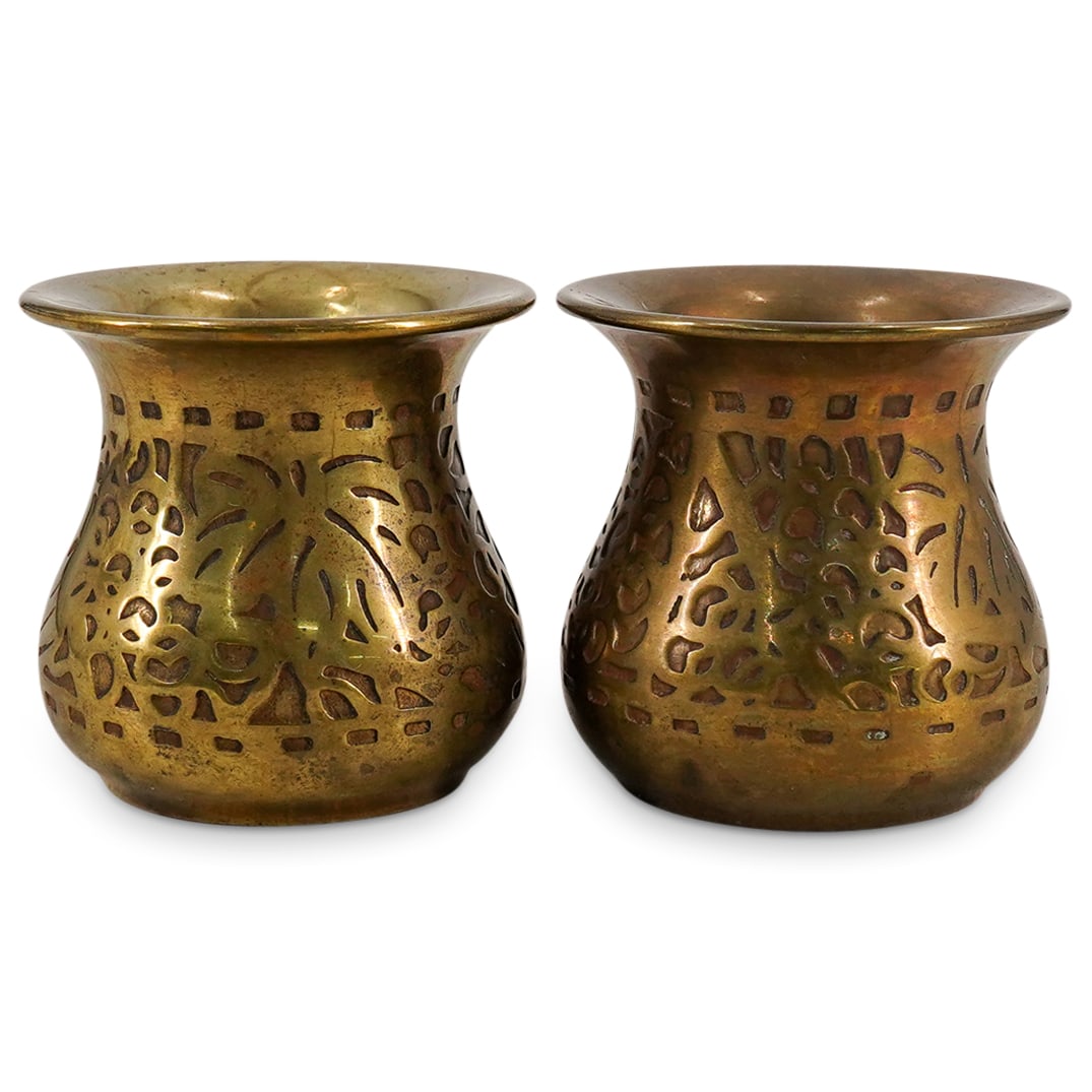 Pair of Tiffany Studios Bronze Grapevine Inkwells (1 of 3)