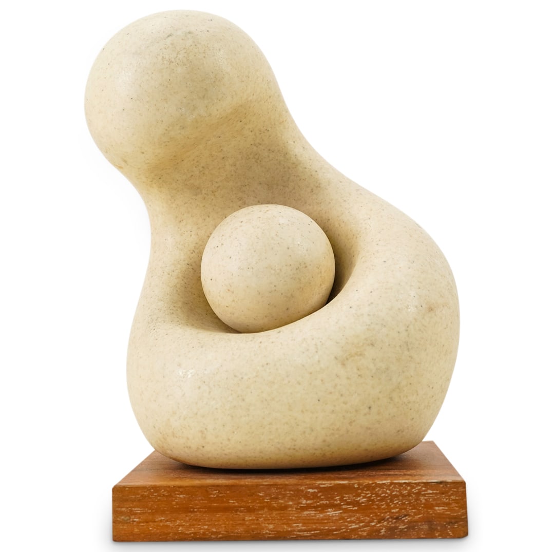 Alva Studio "Figure of Mother and Child" After Walter Hannula: DESCRIPTION: Alva Studio Stone AMR museum reproduction replica group sculpture depicting a "Figure of Mother and Child" on wood base. By Walter Hannula, sculptor. Authorized, copyrighted reproduction.