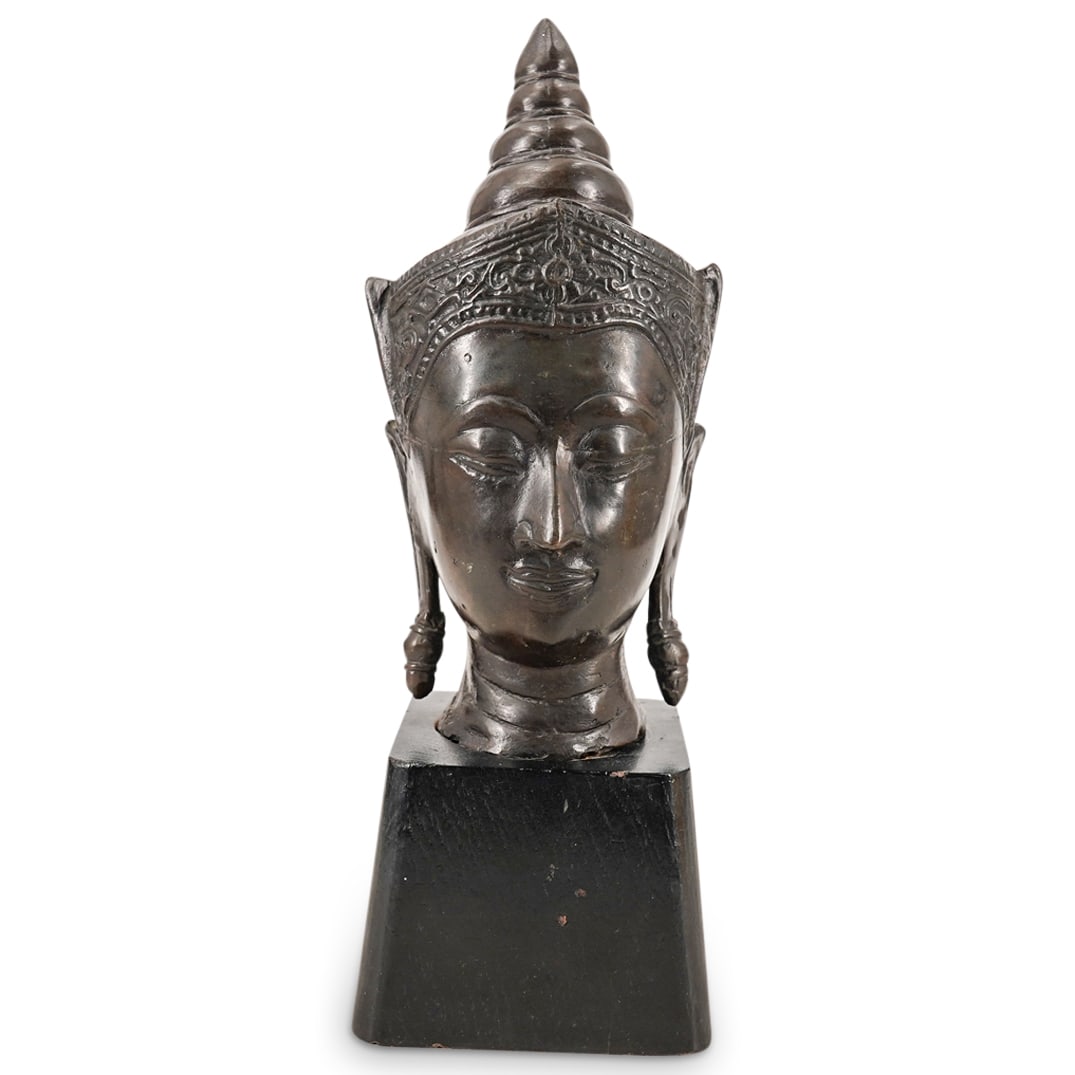 Antique Bronze Crowned Buddha Head (1 of 11)