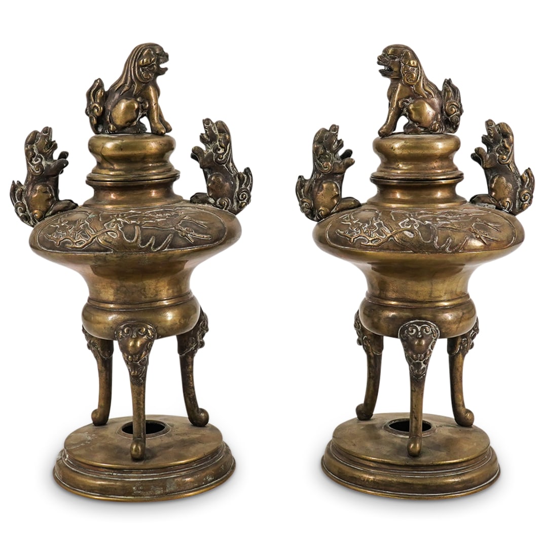 Pair Chinese Foo Dog Dragon Censers (1 of 16)