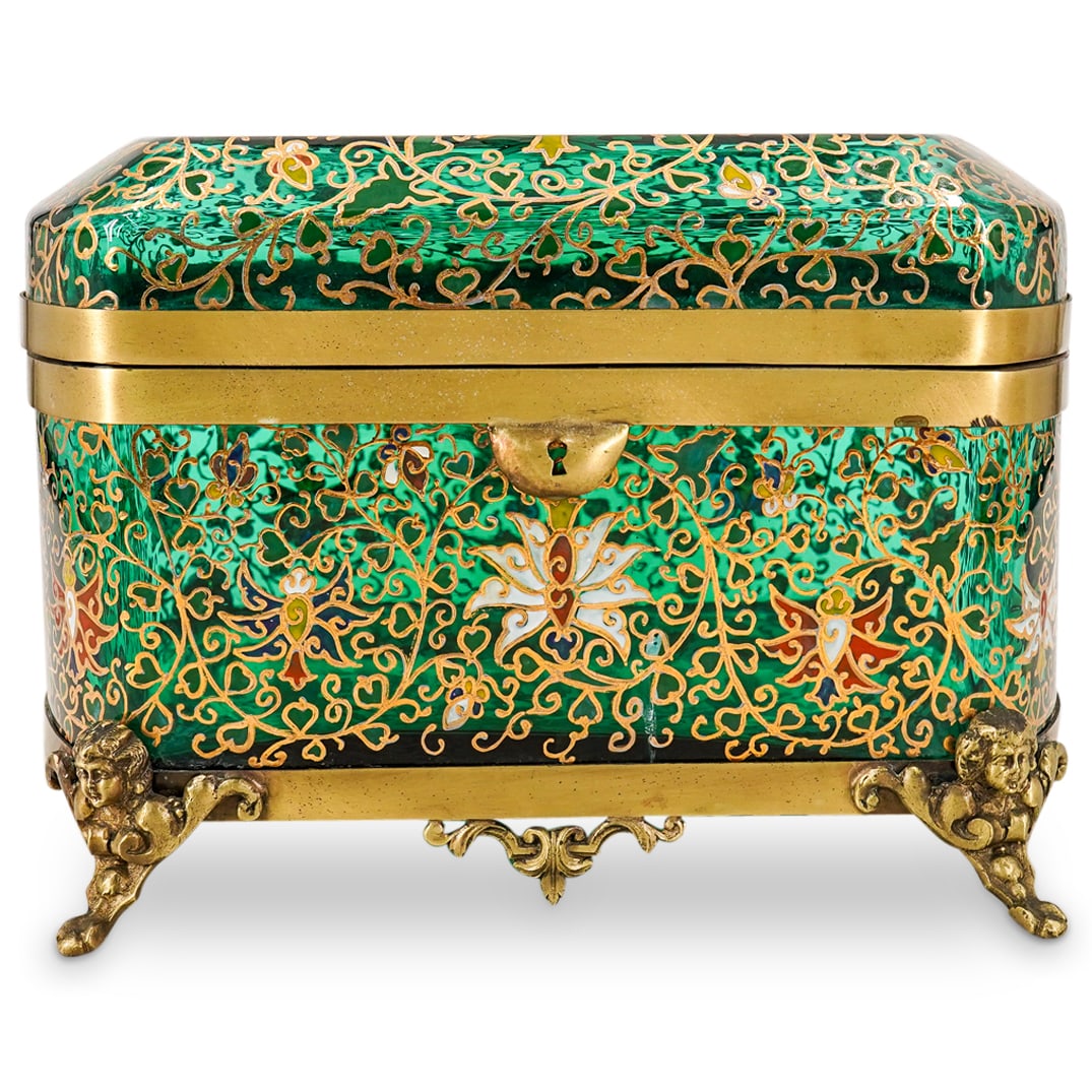 Moser Bohemian Green Glass And Brass Hinged Box (1 of 12)