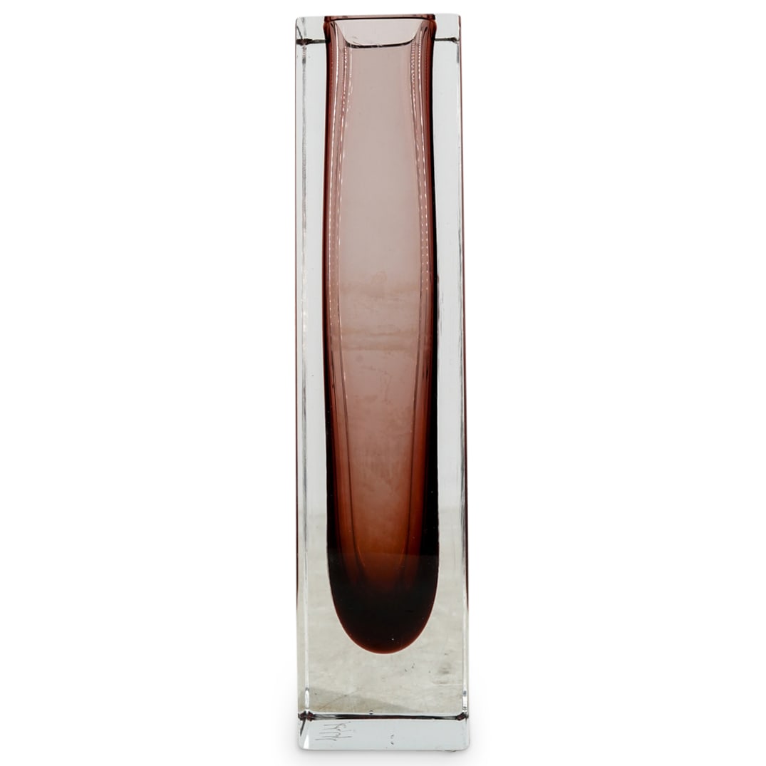 Tall Murano Glass Vase: DESCRIPTION: Tall slender purple and clear Murano Glass Vase Artist signed on the bottom. CIRCA: 21st century ORIGIN: Italy DIMENSIONS: H: 12" W: 2.75" D: 2.75" CONDITION: Excellent condition, some in