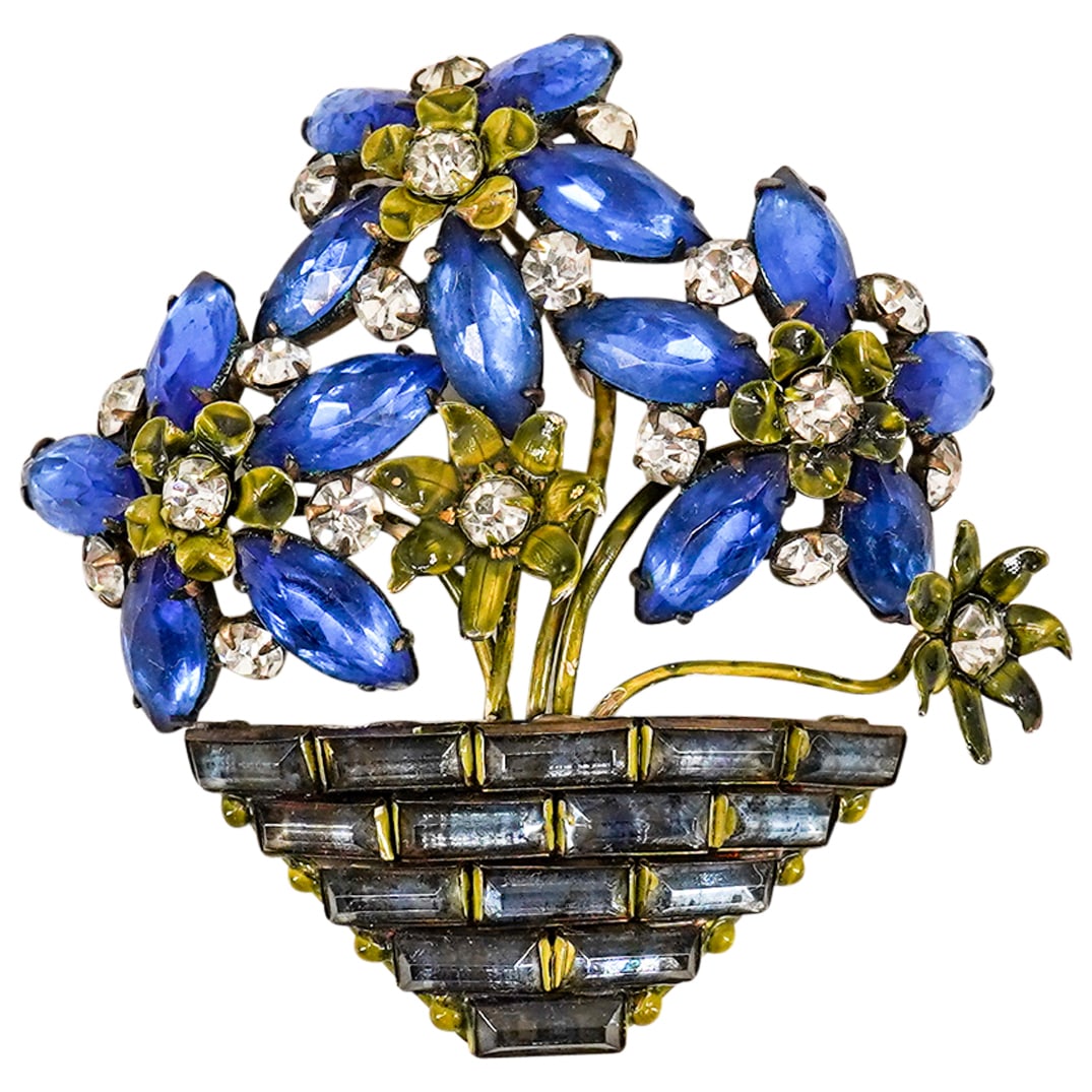 Vintage Sandor Sterling Silver & Rhinestones Floral Brooch (1 of 6)