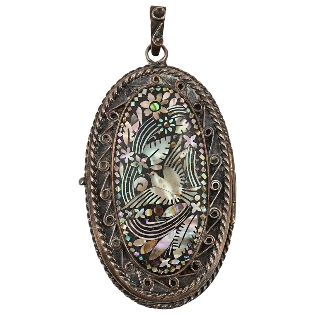 Mexican Sterling Silver & Abalone Hinged Pendant (1 of 5)