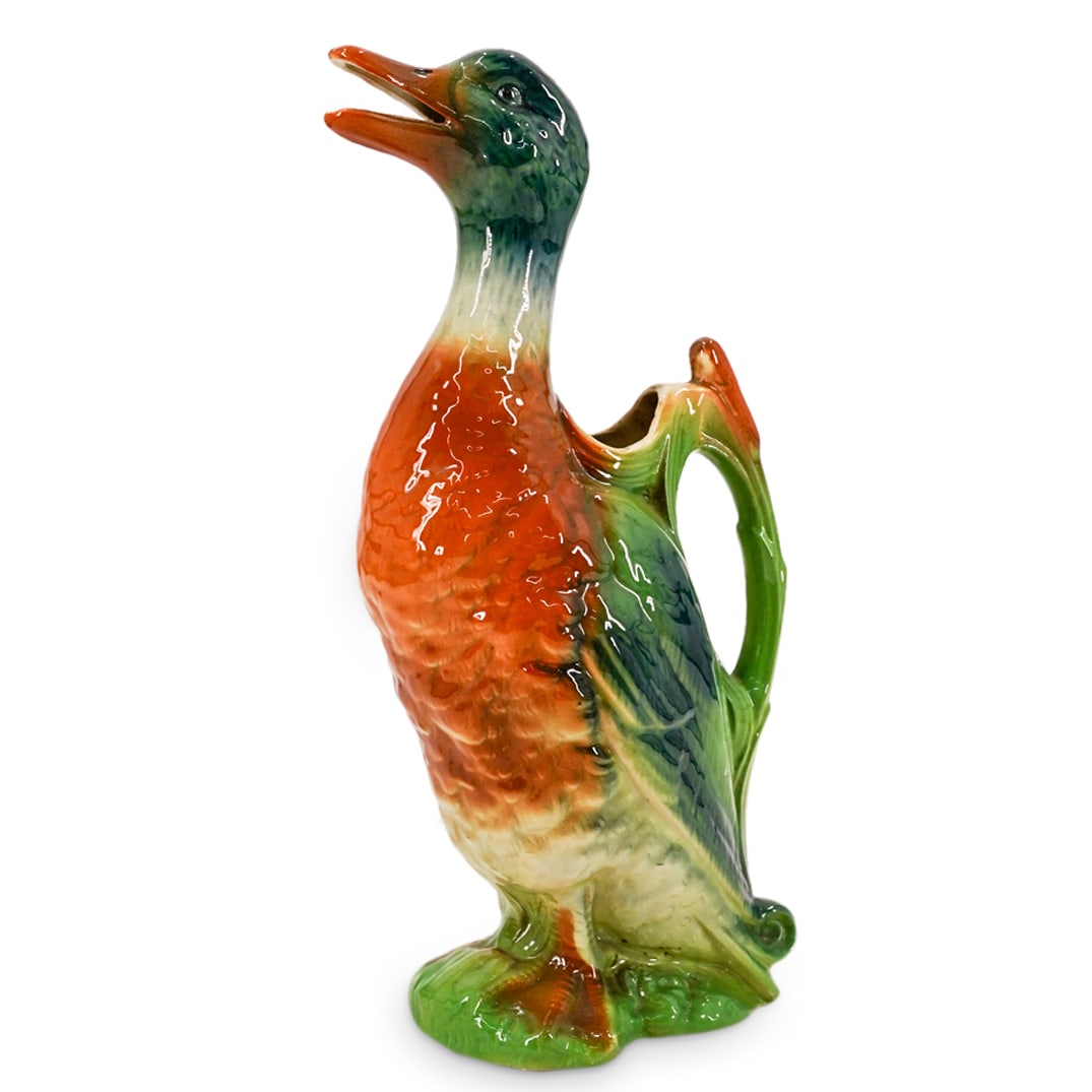 Antique French St. Clement Majolica Duck Pitcher (1 of 11)