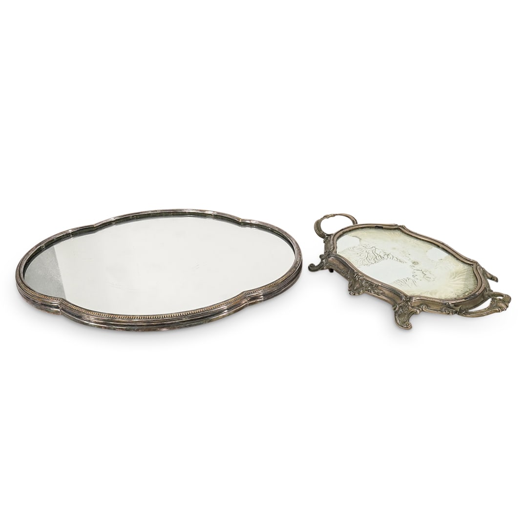 (2 Pc) Antique French Mirrored Serving Trays Grouping Set (1 of 15)