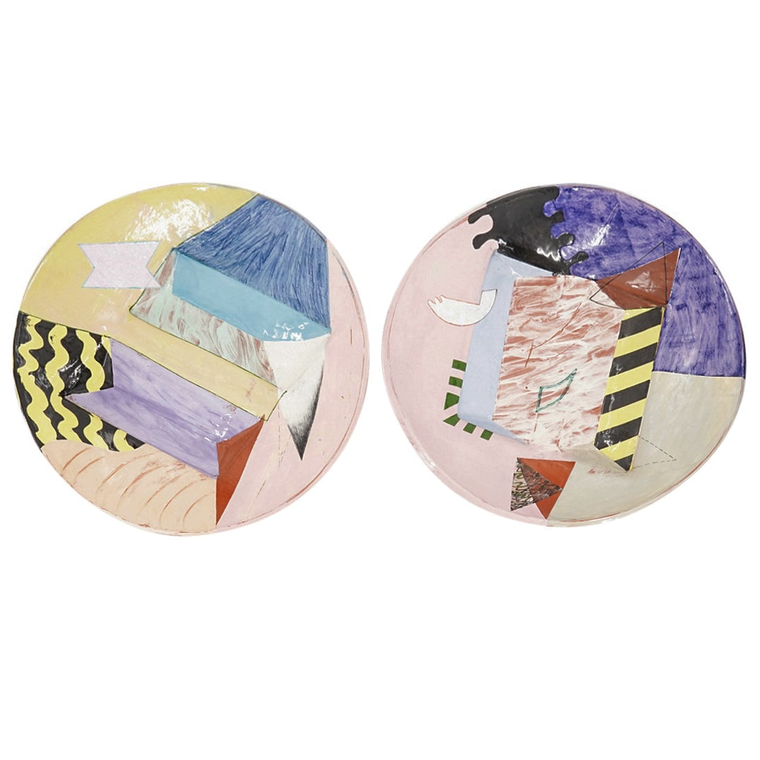 (2 Pc) Signed Patrick Loughran (American, 1948) Glazed Terracotta Wall Plates (1 of 13)