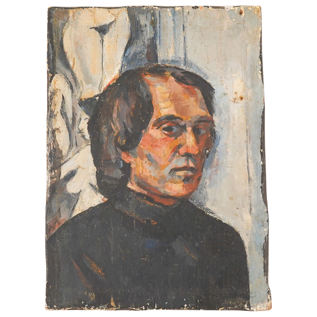 (Manner of Freida Lock) Double Sided Impressionist Interior & Portrait Scene Oil Painting (1 of 8)