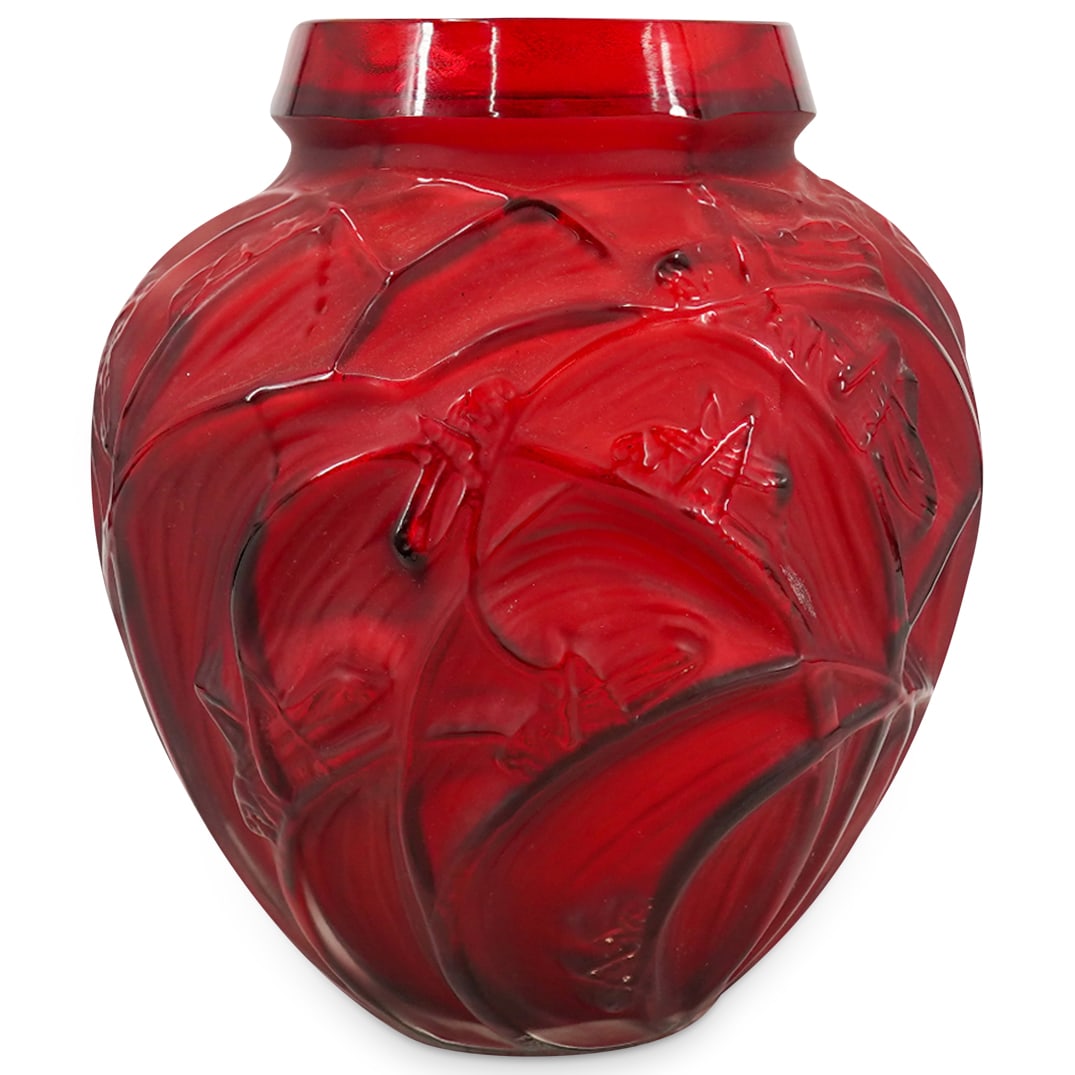 After Rene Lalique Red Glass "Sauterelles" Grasshopper Vase (1 of 6)