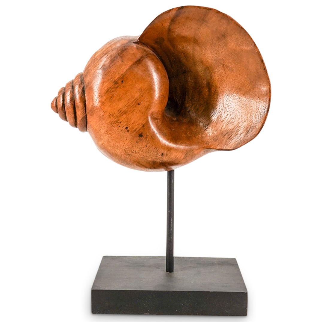 Hardwood Conch Shell Sculpture On Wooden Base (1 of 8)