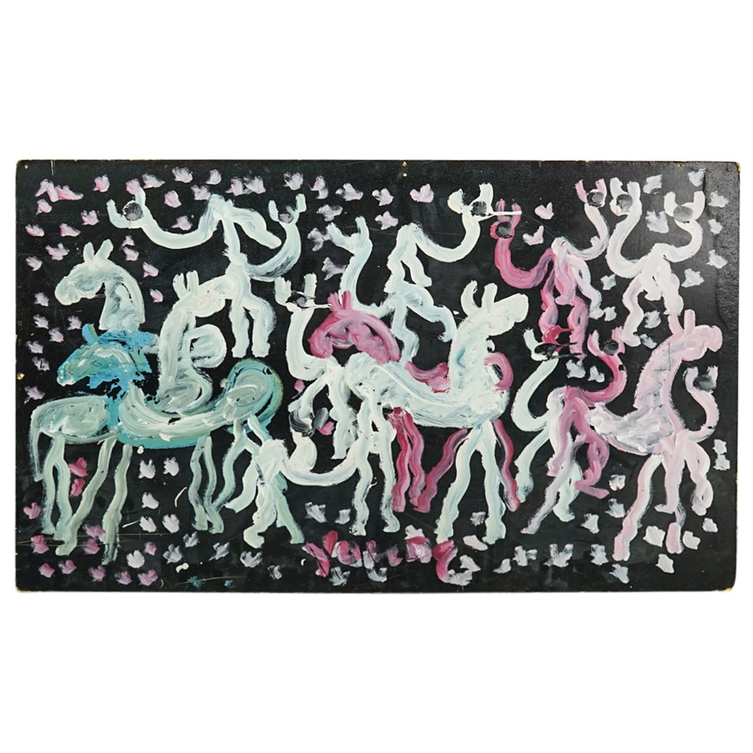 Purvis Young (1943-2010) Horses Acrylic On Plywood (1 of 9)