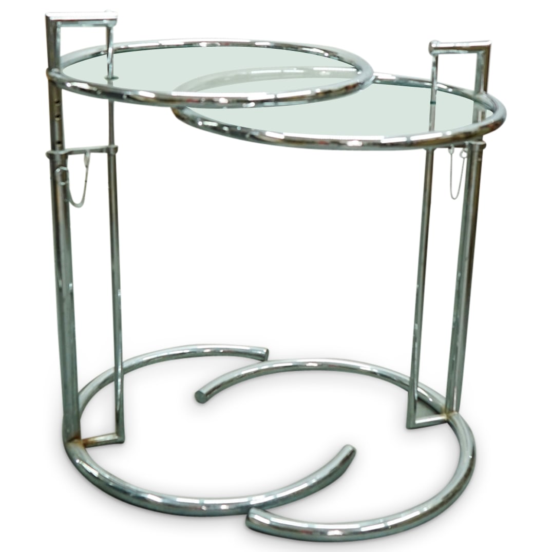 Pair of Eileen Gray (E1027) Adjustable Height Chrome & Glass Side Tables (1 of 12)