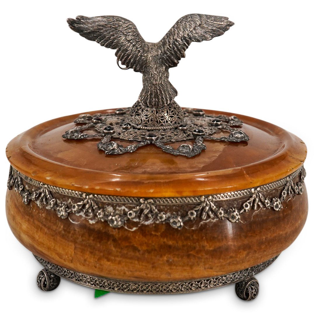 Russian 800 Silver Mounted Red Onyx Box (1 of 16)