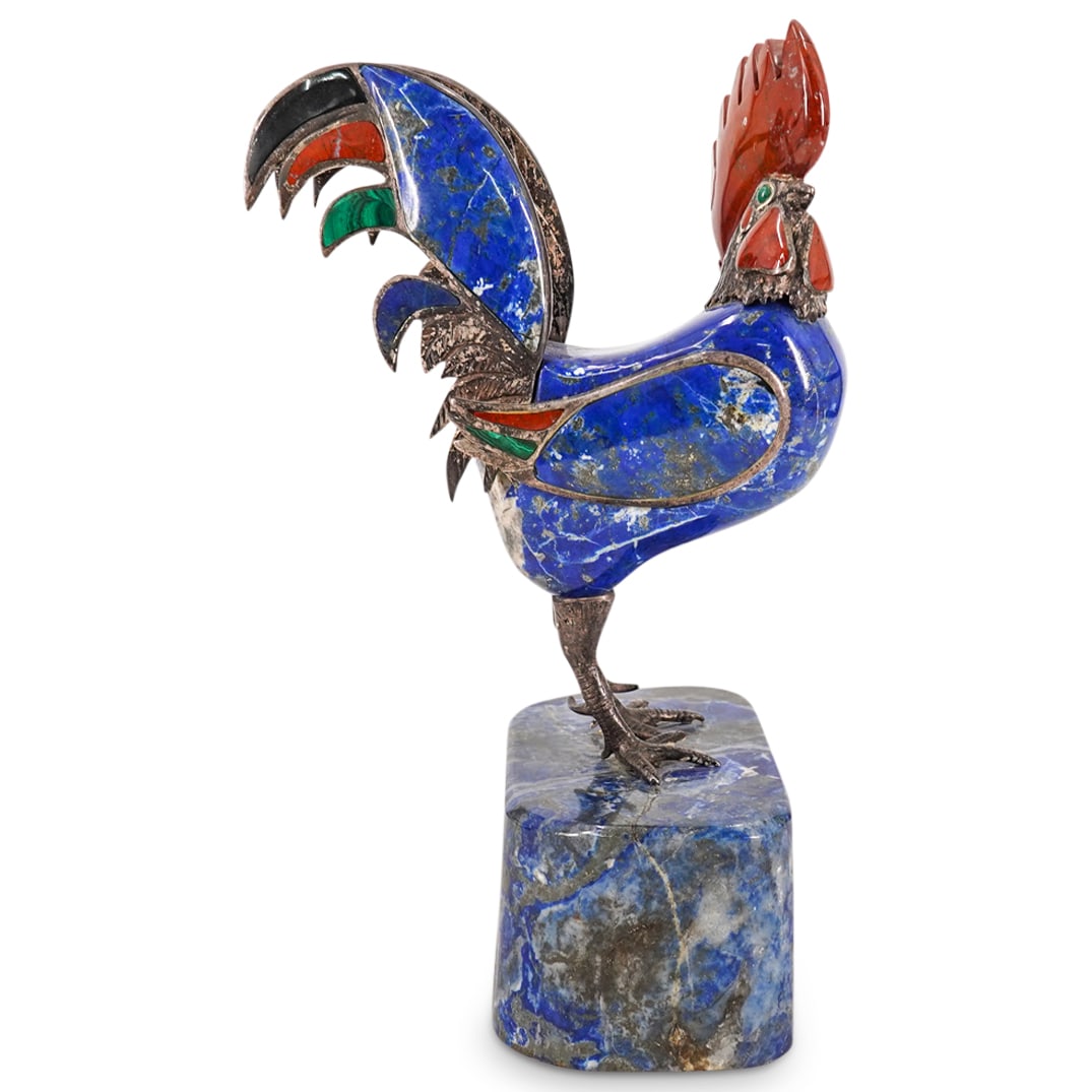 Latin American Sterling Silver, Lapis, Malachite, & Hard Stone Rooster (1 of 8)
