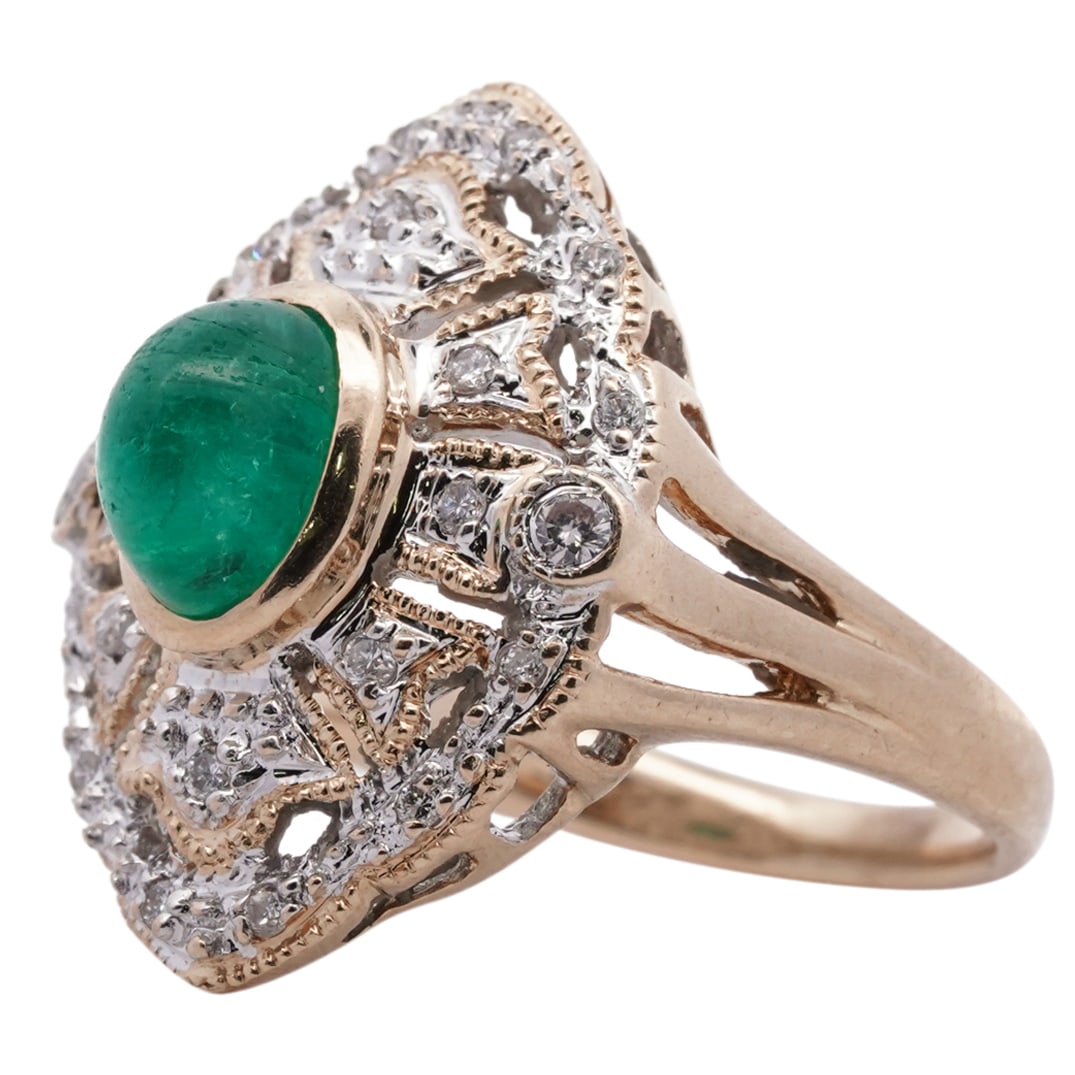 Art Deco Style 14k Gold, Emerald and Sapphire Ring (1 of 5)
