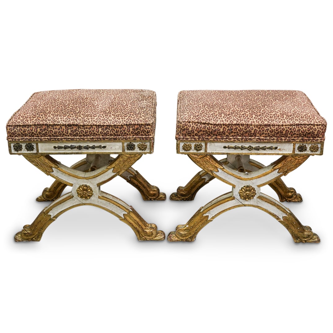 Pair Of Antique Leopard Print Carved Wood Stools (1 of 8)