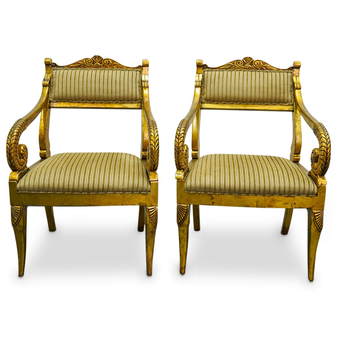 Pair Of Regency Style Gilt Carved Wood Armchairs (1 of 14)