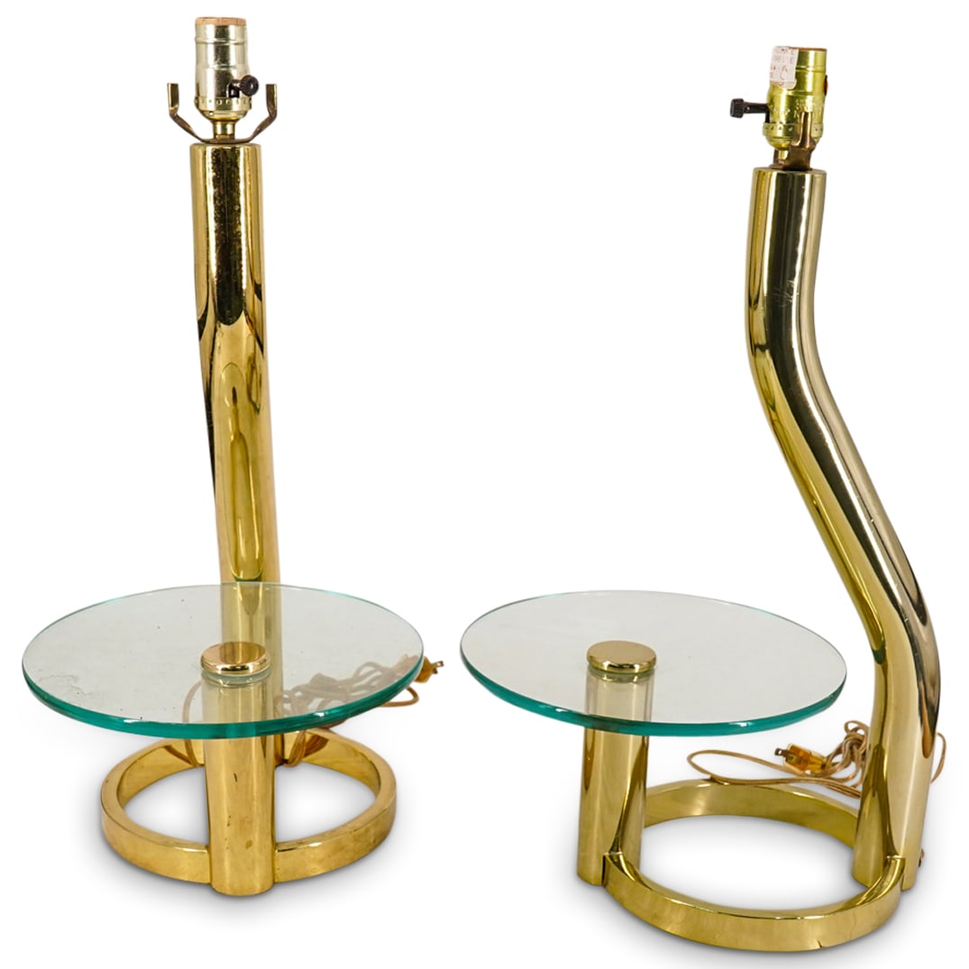 (2 Pc) Mid Century Modern Brass & Glass Table Lamps (1 of 14)