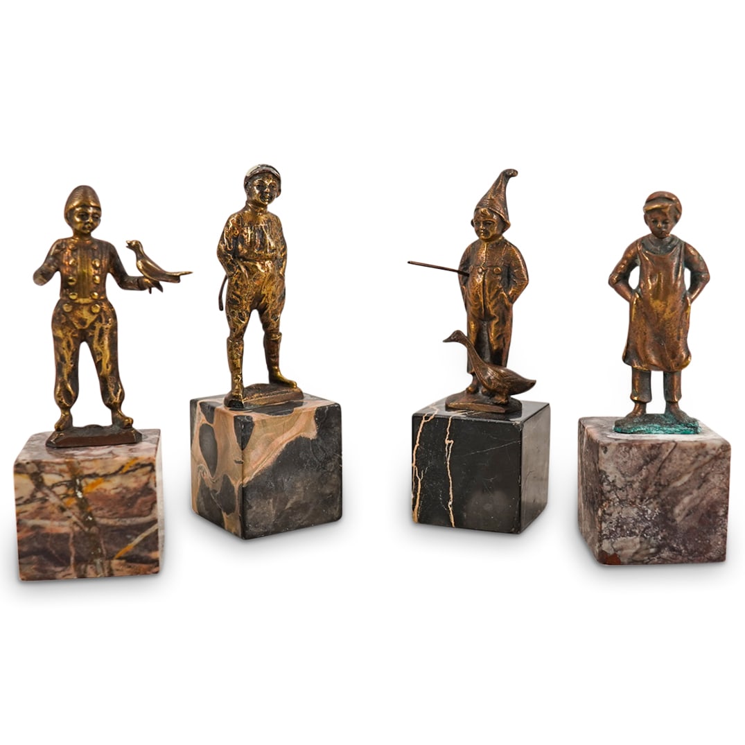 (4 Pc) Art Deco Bronze Figures W/ Stone Bases (1 of 20)