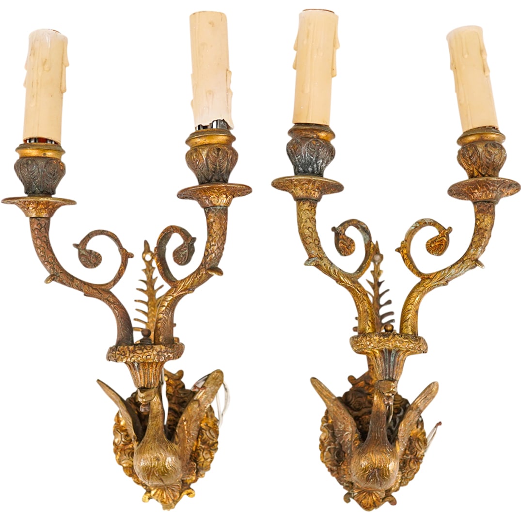 (2 Pc) Pair Of Bronze Swans Wall Light Sconces (1 of 15)