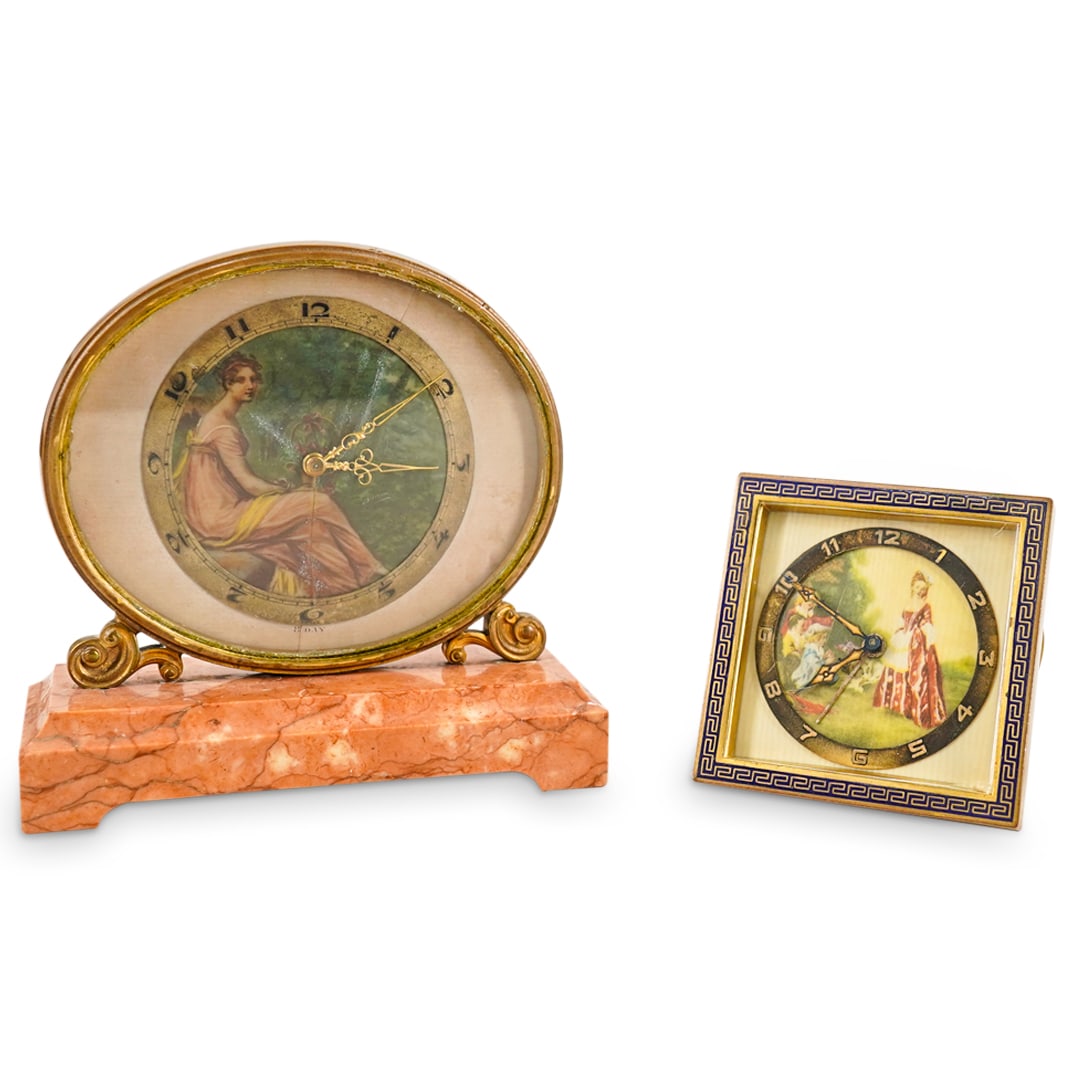 (2) Antique Enamel French Art Nouveau Desk Clocks (1 of 15)