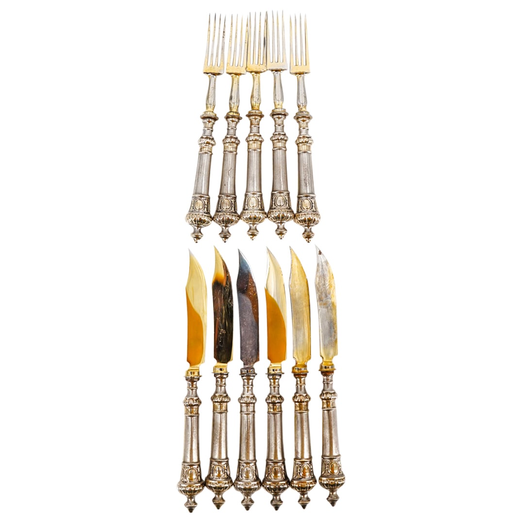 (11 Pc) Antique Gunther Theodor Julius Vermeil Silverware (1 of 12)