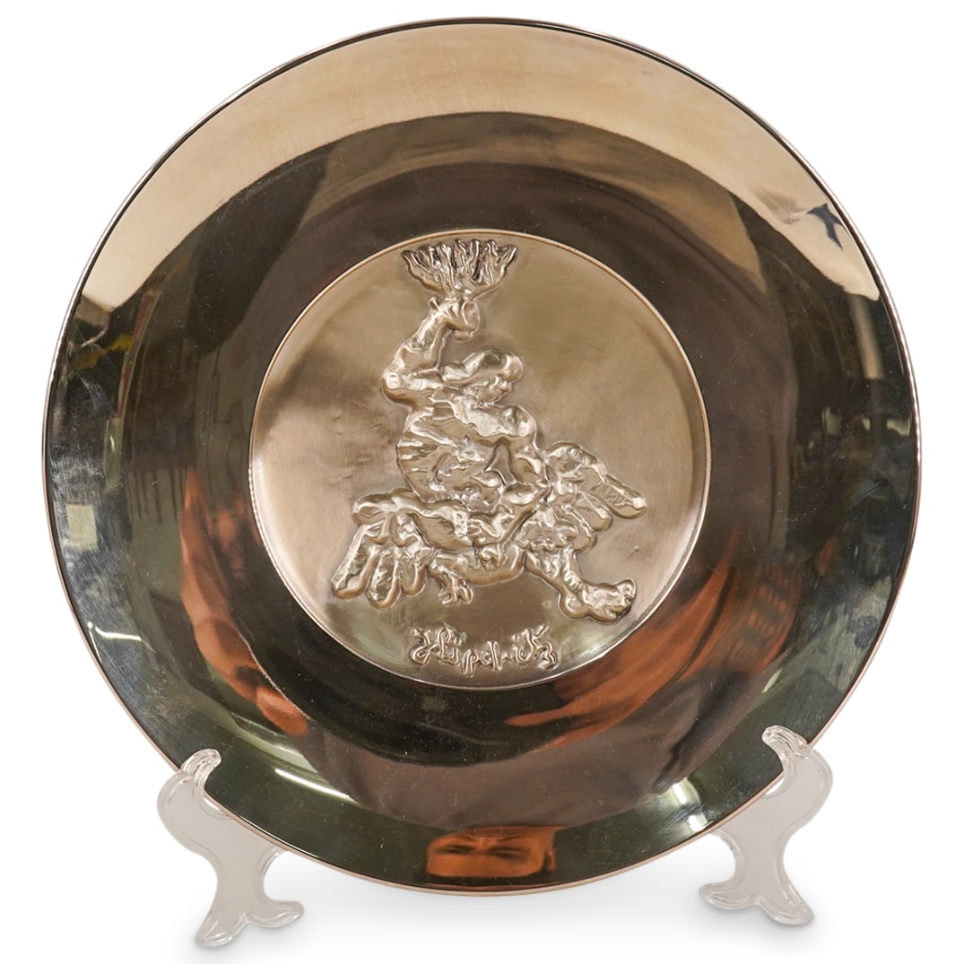 Jacques Lipchitz "The Struggle" Commemorative Sterling Silver & Bronze Salver: DESCRIPTION: Limited edition commemorative sterling silver & bronze salver by Jacques Lipchitz entitled "The Struggle" depicting Prometheus strangling the vulture. Struck at the atelier of the Medalli