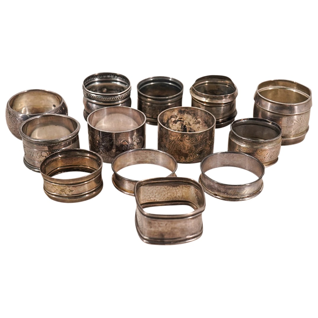 (13 Pc) Sterling Silver & Silver Plated Napkin Rings Grouping (1 of 20)
