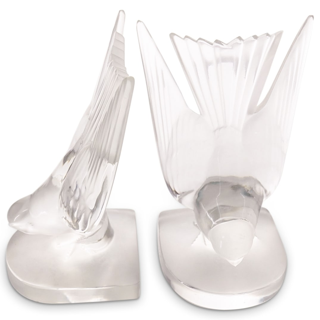 (2 Pc) Lalique Crystal "Swallow Bird" Bookends (1 of 11)
