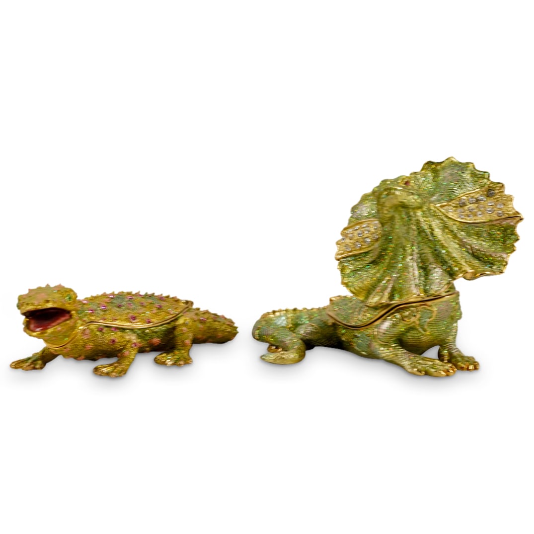 (2 Pc) Jay Strongwater Style Dinosaurs Hinged Trinket Box (1 of 12)