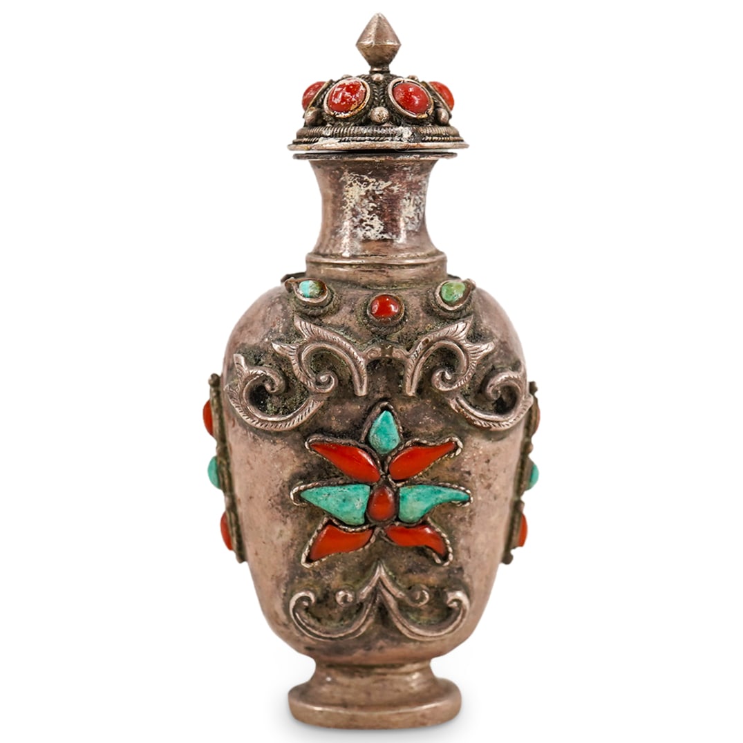 Chinese Silver and Agate with Turquoise Snuff Bottle (1 of 7)