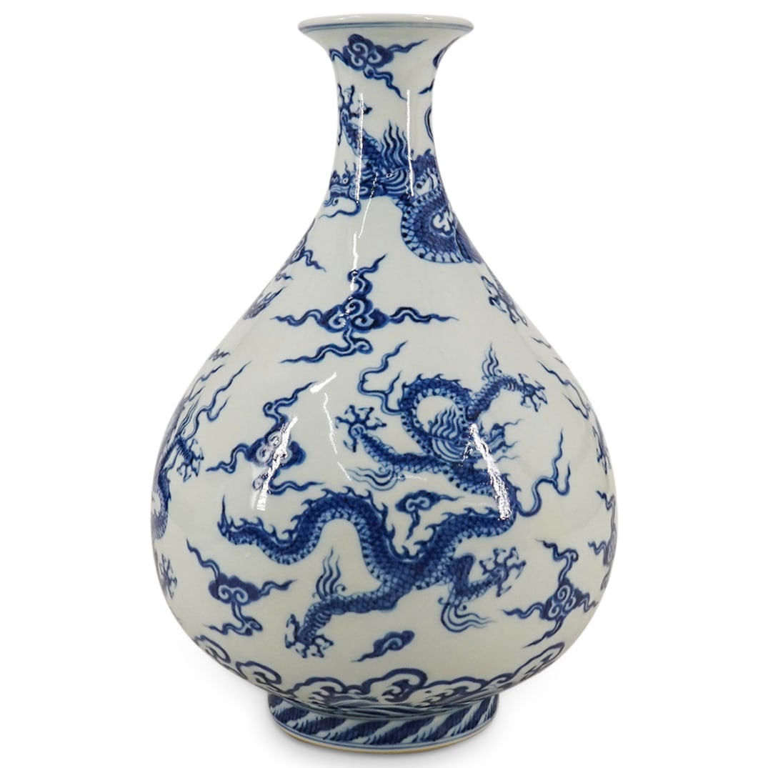 Chinese White Blue Porcelain Dragon Yuhuchun Bottle Vase (1 of 6)