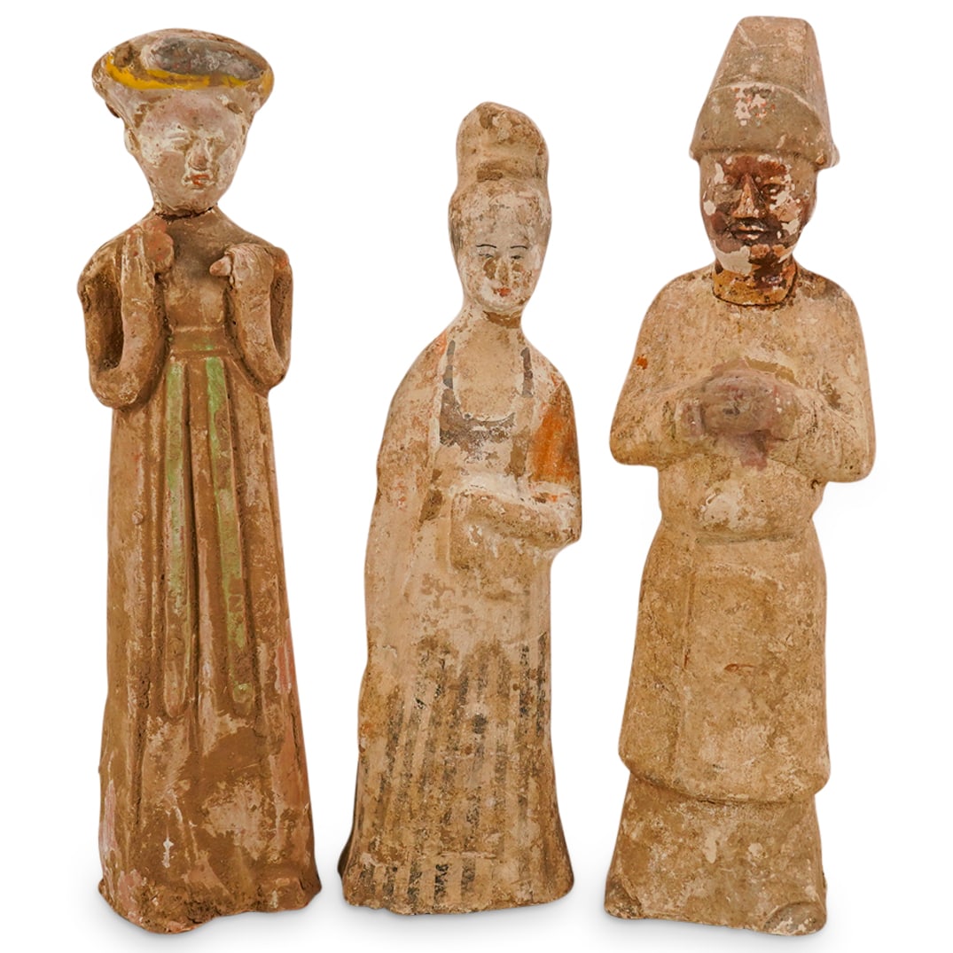 (3 Pc) Antique Chinese Tang Style Terracotta Tomb Attendants (1 of 20)