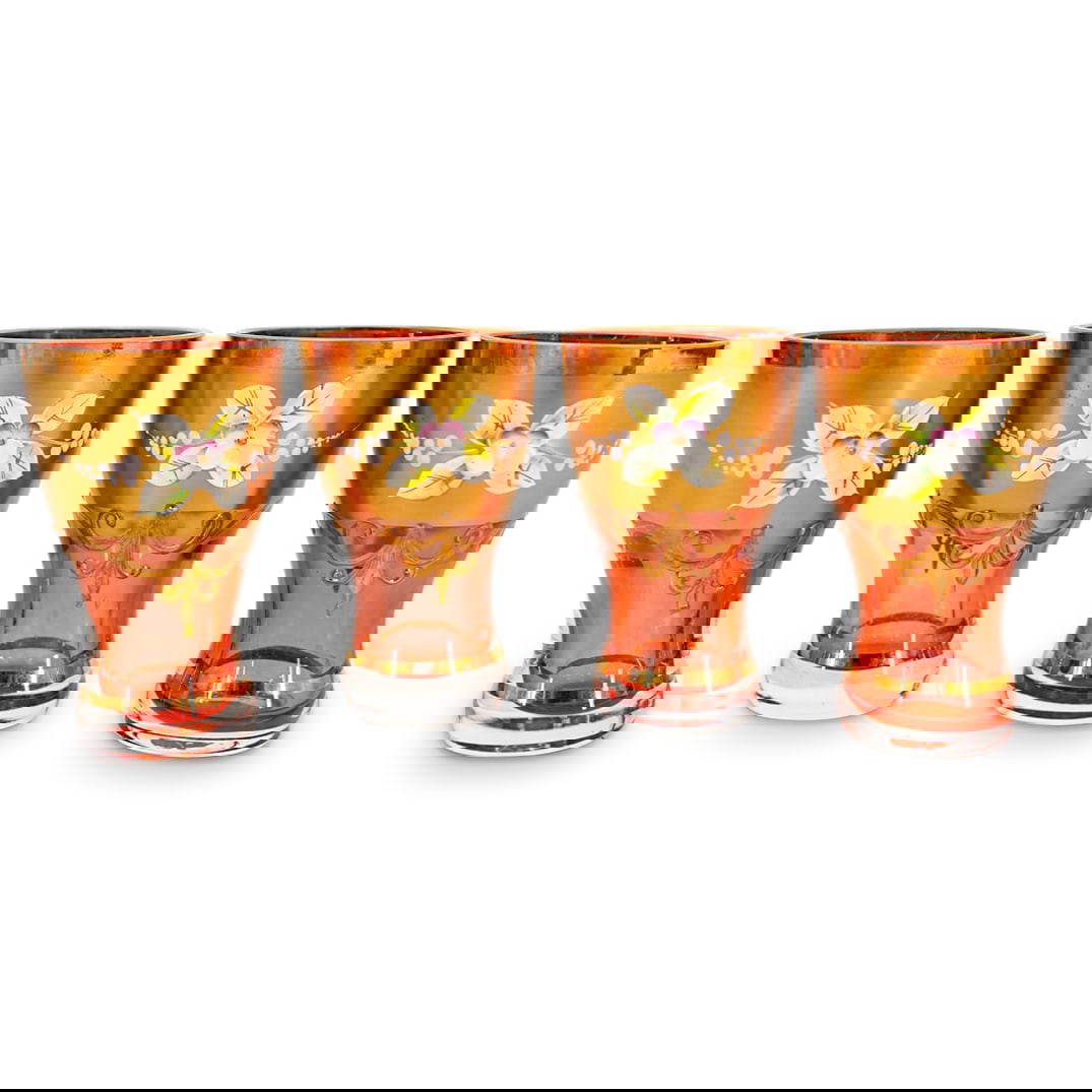 (4 Pc) Murano Art Glass Cordial Cups Set Auction