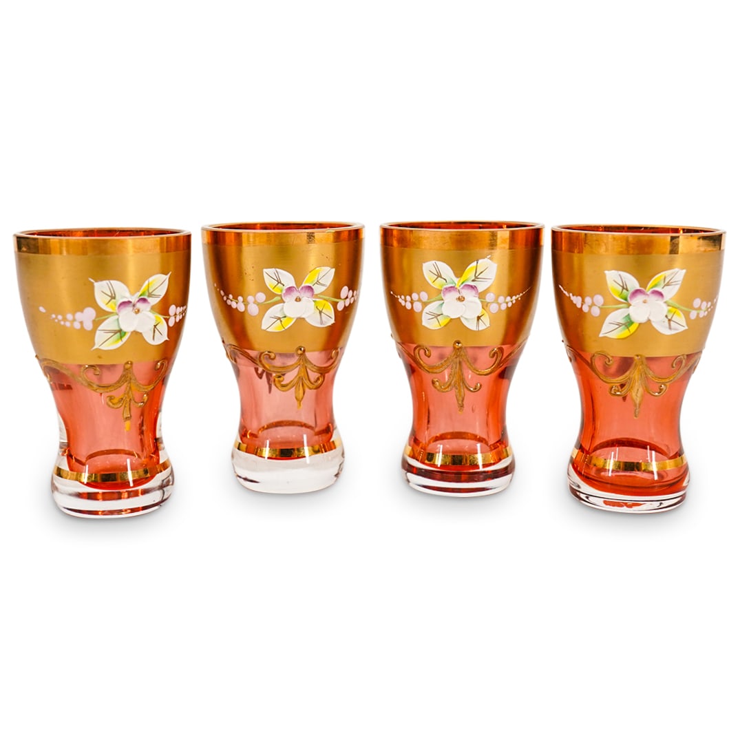 (4 Pc) Murano Art Glass Cordial Cups Set Auction