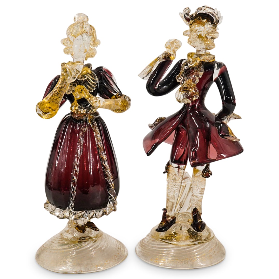 Pair Of Venetian Murano Glass Gold Flaked Figurines (1 of 19)