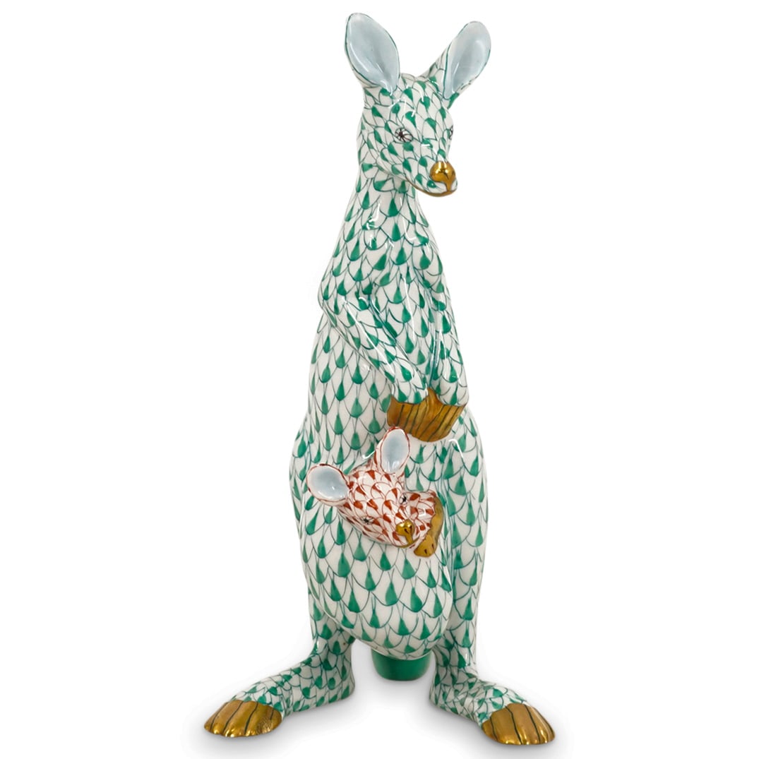 Herend Porcelain "Kangaroo W/ Baby" Green/Rust Fishnet Figurine (1 of 5)