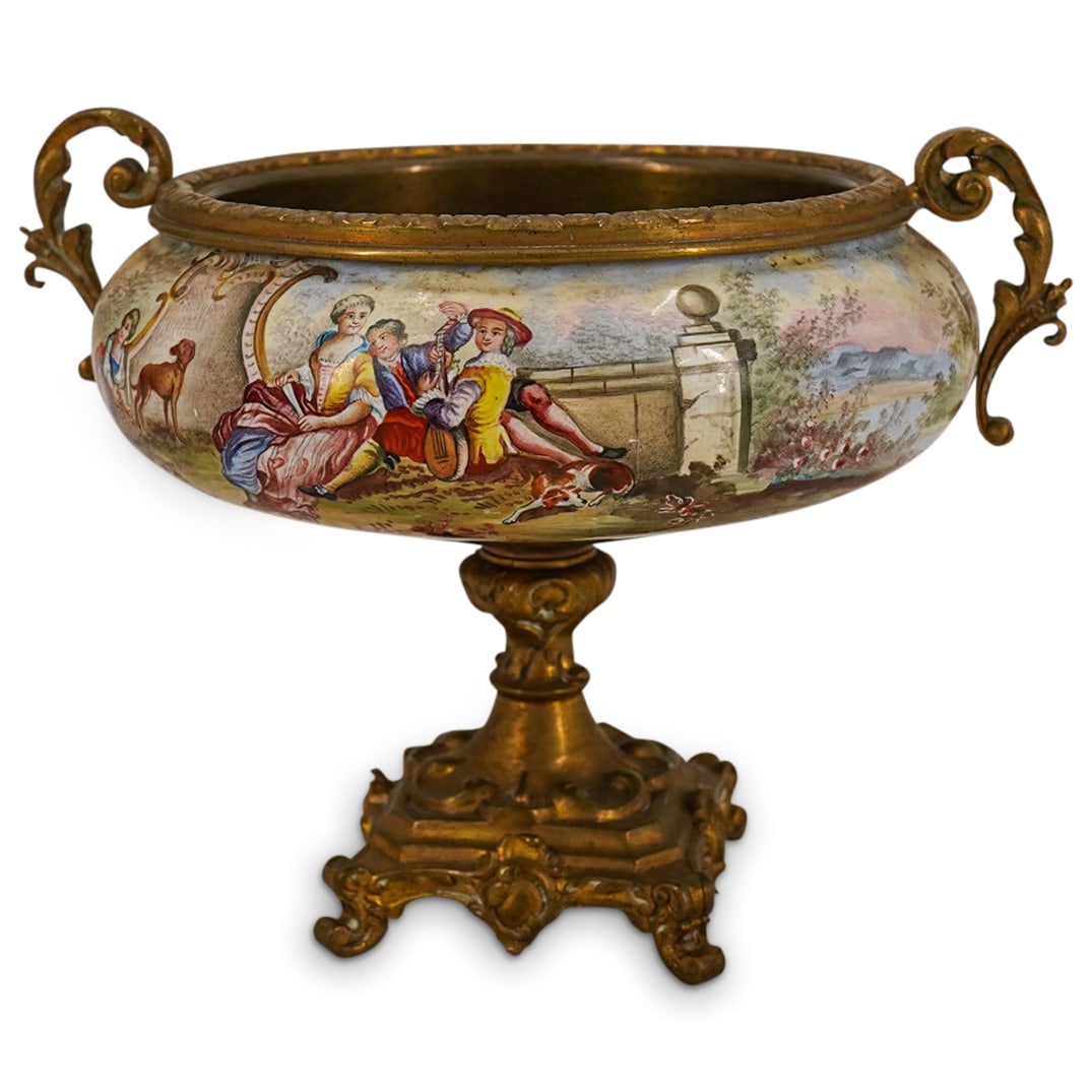 Antique Enamel on Brass Compote (1 of 13)