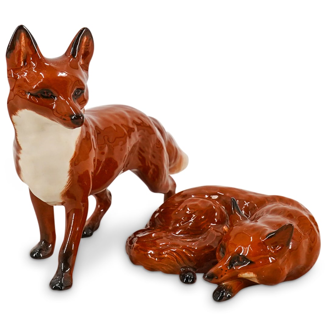 (2 Pc) English Beswick Porcelain Fox Figurines (1 of 16)