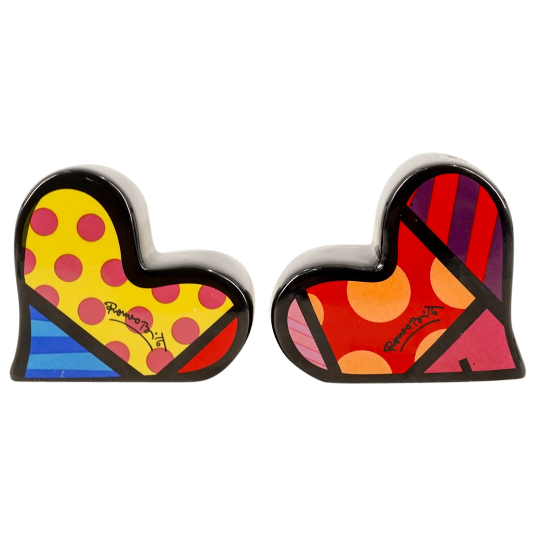 (2 Pc) Romero Britto Heart-Shaped Porcelain Salt & Pepper Shakers Set (1 of 6)