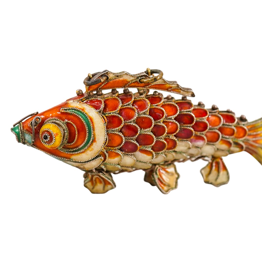 Vintage Chinese Silver Enamel Articulated Fish (1 of 7)