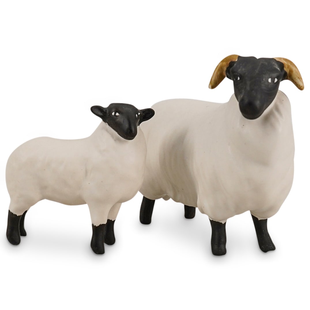 (2 Pc) English Beswick Porcelain Black Faced Sheep Figurines (1 of 13)