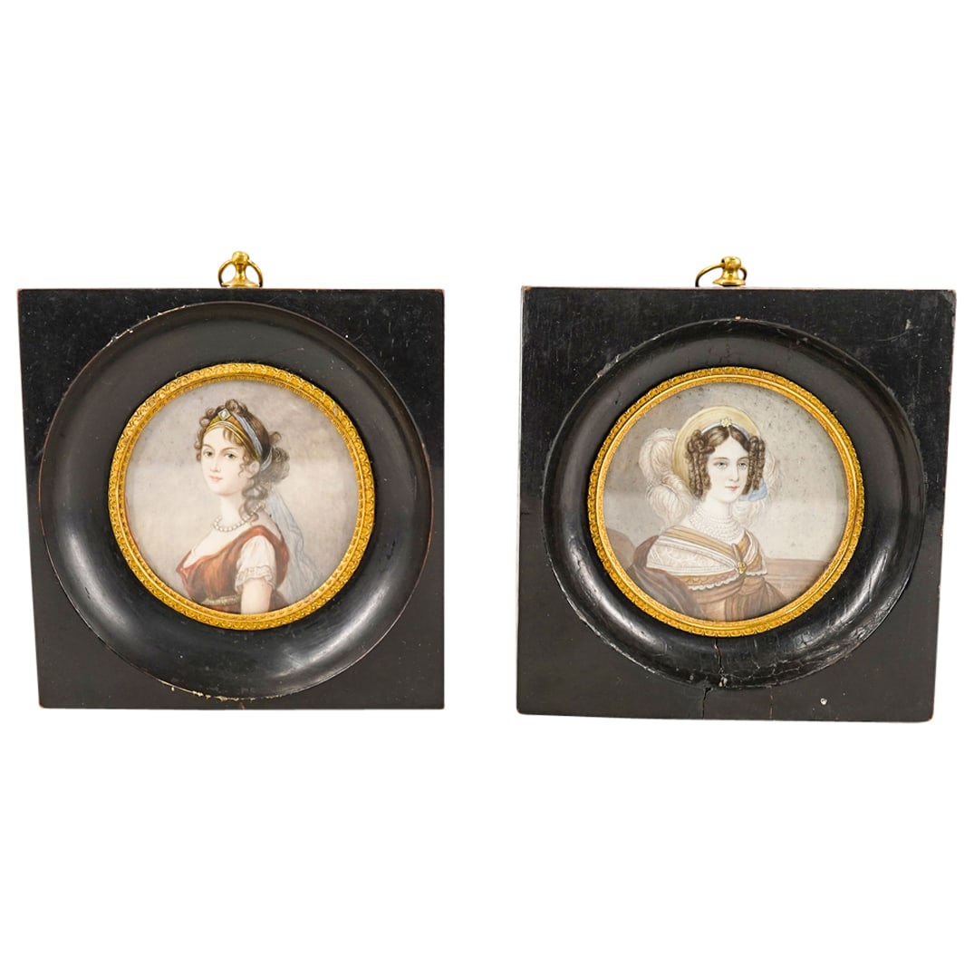 (2) Antique Painted Wood Framed Miniature Portraits (1 of 13)