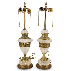 French Art Nouveau Gold Gilt Bronze and Rock Crystal Table Lamps