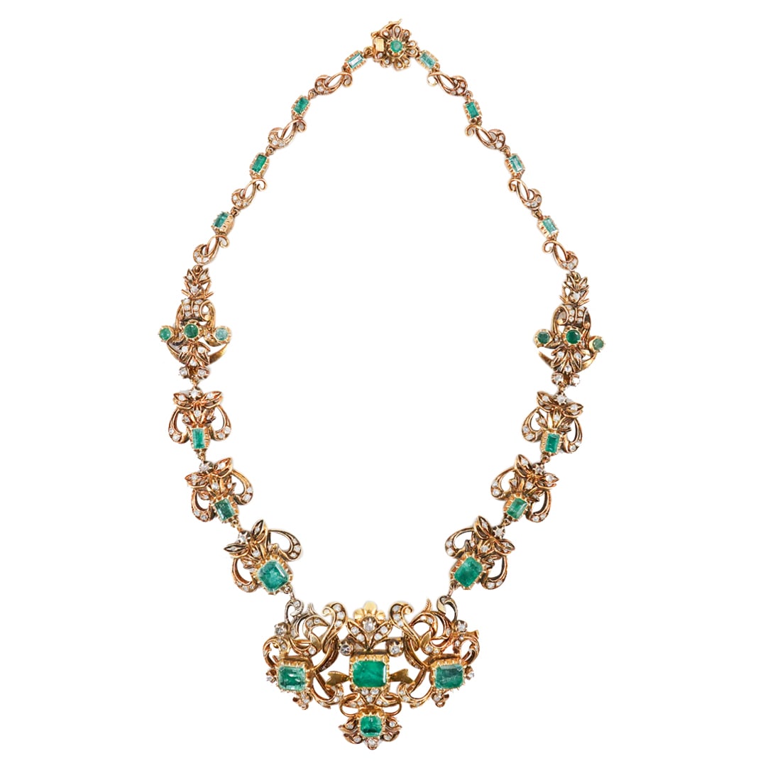 Antique European 18k Gold Emerald & Diamond Necklace (1 of 10)