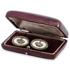 Russian Empire Style 88 Gilt Silver & Guilloche Cufflinks